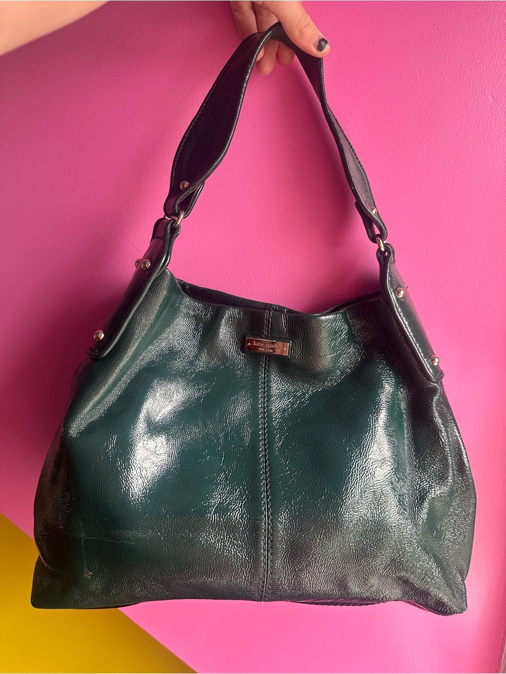 Kate Spade Crinkled Patent Leather Slouchy Hobo Bag